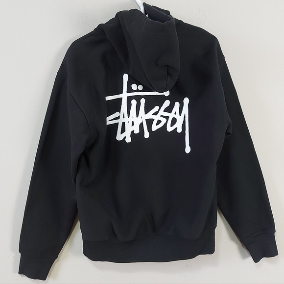 Stussy Men Hoodie Sweatshirt Small Black Drawcord Ribbed Cuffs Hem Cozy Casual - Picture 2 of 10